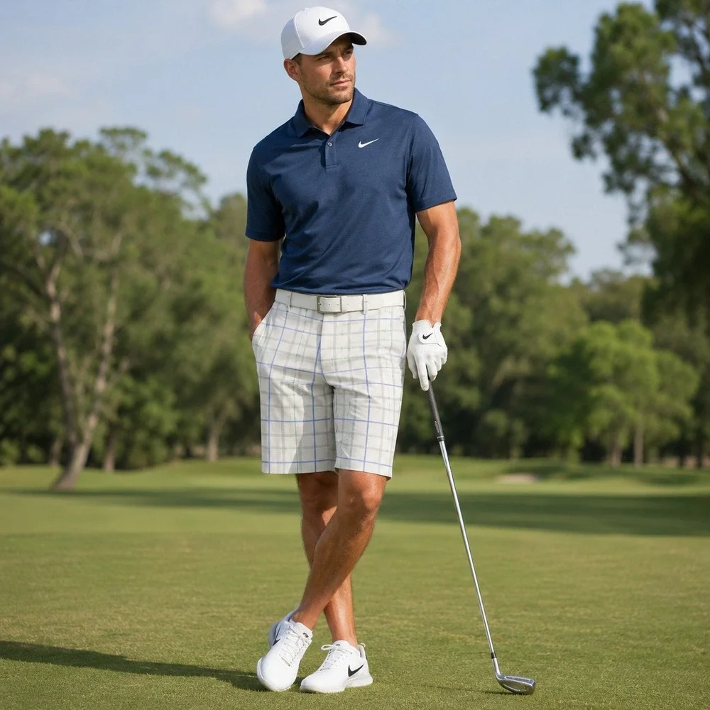 Nike Golf Shorts Plaid White Blue Green Lightweight‎ Performance Men's Size 34